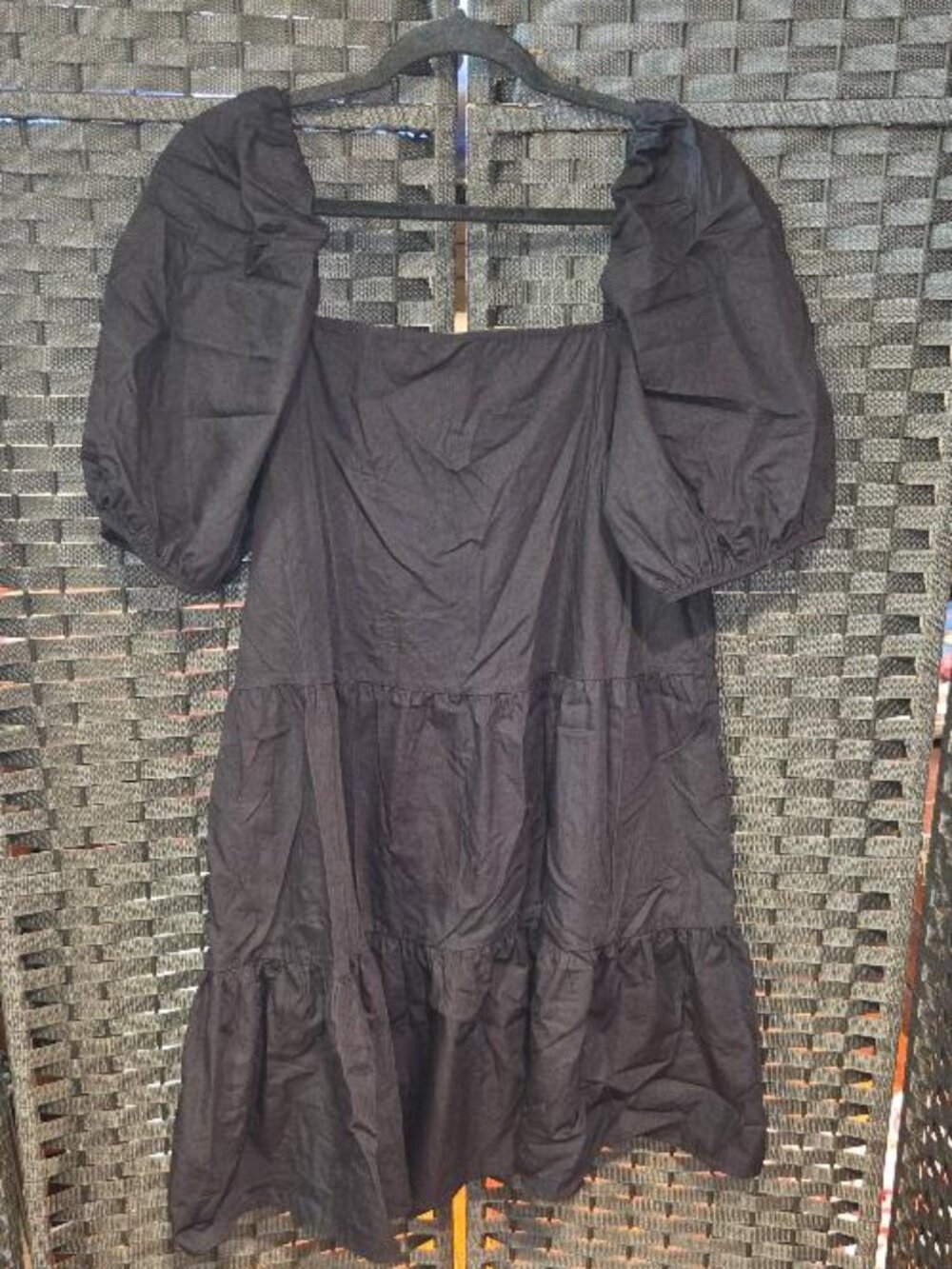 H&M Black Puff-Sleeved Tiered Mini Dress